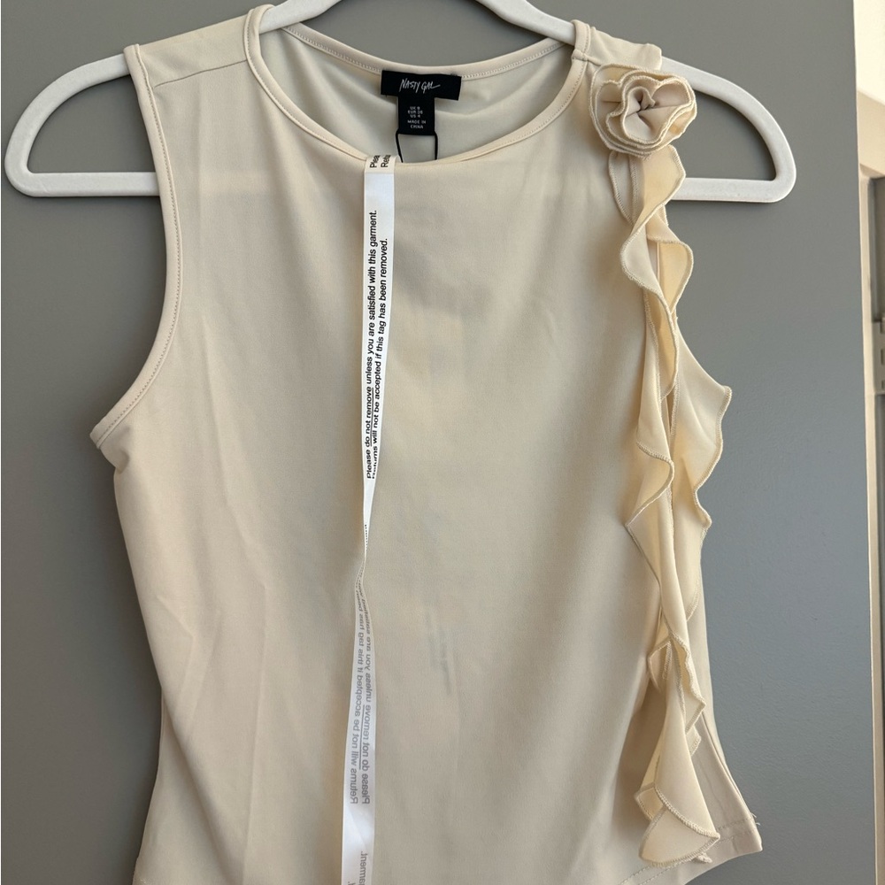 Nasty Gal Cream Ruffled Sleeveless Tank Top